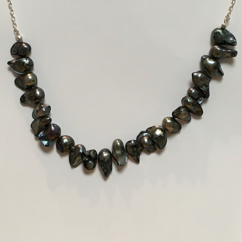 Blue Black Pearl & Sterling Silver Necklace - Picture 7 of 7